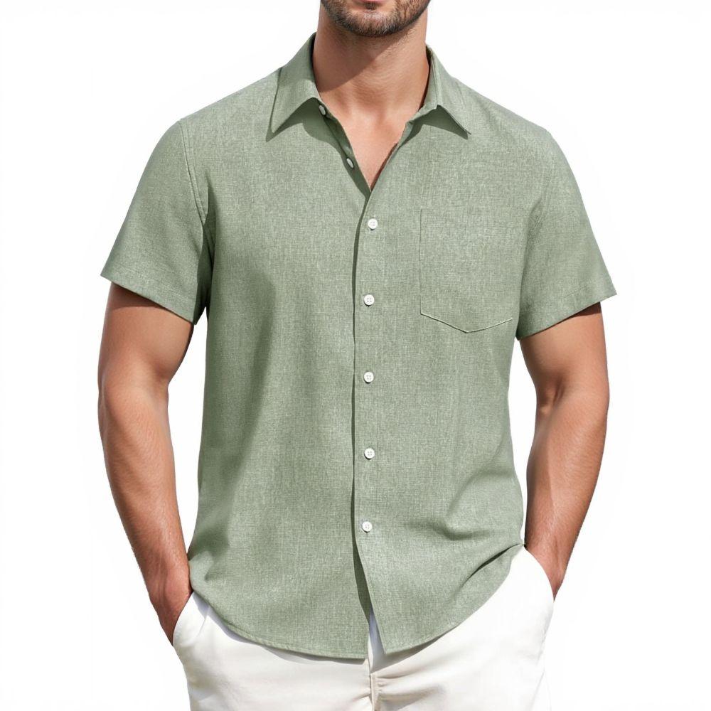 Alimen Men's Linen Shirts Short Sleeve Dress Shirts for Men with Pocket Vacation Beach Summer Party Wedding Casual Button Down Shirts, Lightweight Breathable Comfort Soft Fabric Spread Collar Linen Shirts for Men #FathersDayGift #DealsForYouDays