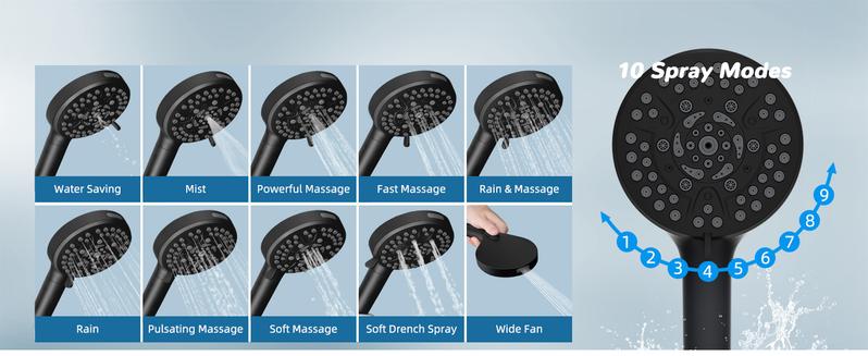 Hibbent Upgraded 5-spray 13'' Shower Head for Easy Reach, High Pressure Rainfall Showerhead Combo with 10-mode Handheld Spray, 12'' Extension Arm, 4-way Diverter, 71'' Hose, Showerhead Holder, Black
