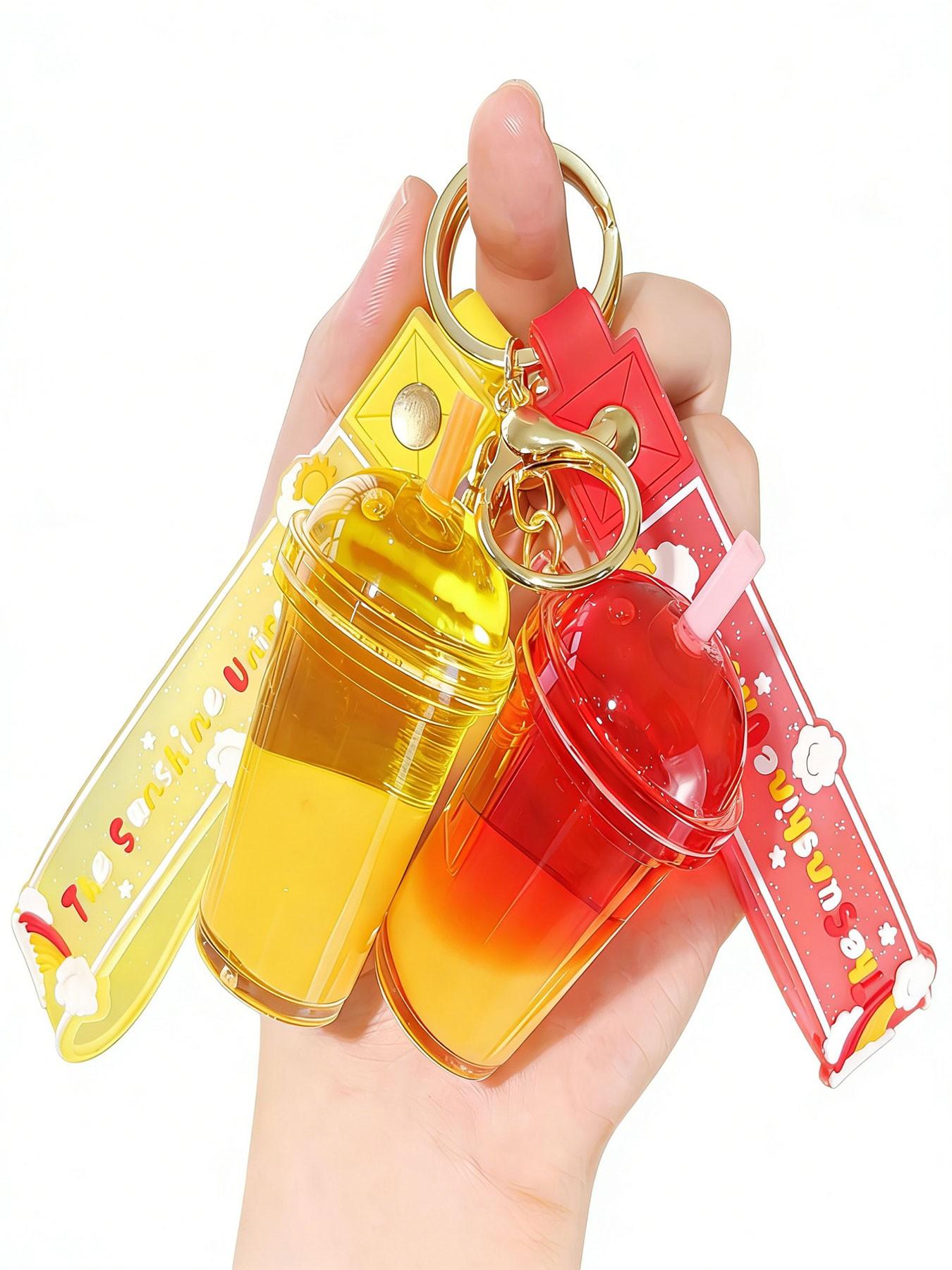 Acrylic Milk Tea Cup Keychain, Creative Liquid Sand Pendant, Lightweight Design, Perfect for Backpacks & Luggage, Cute Accessory for Photos