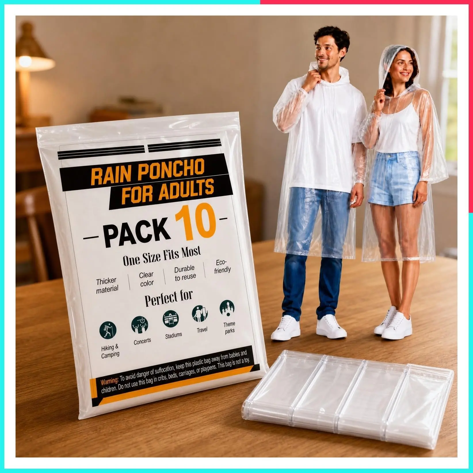 Disposable Clear Emergency Rain Ponchos 5/10 Pack, Waterproof