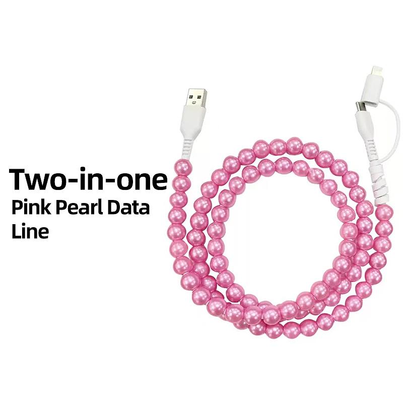 Stylish Pearl-Bead Shine Charging & Data Cable - Functional Mobile Phone Accessory, Compatible with iPhone Lightning, Samsung Type-C & All Smartphones