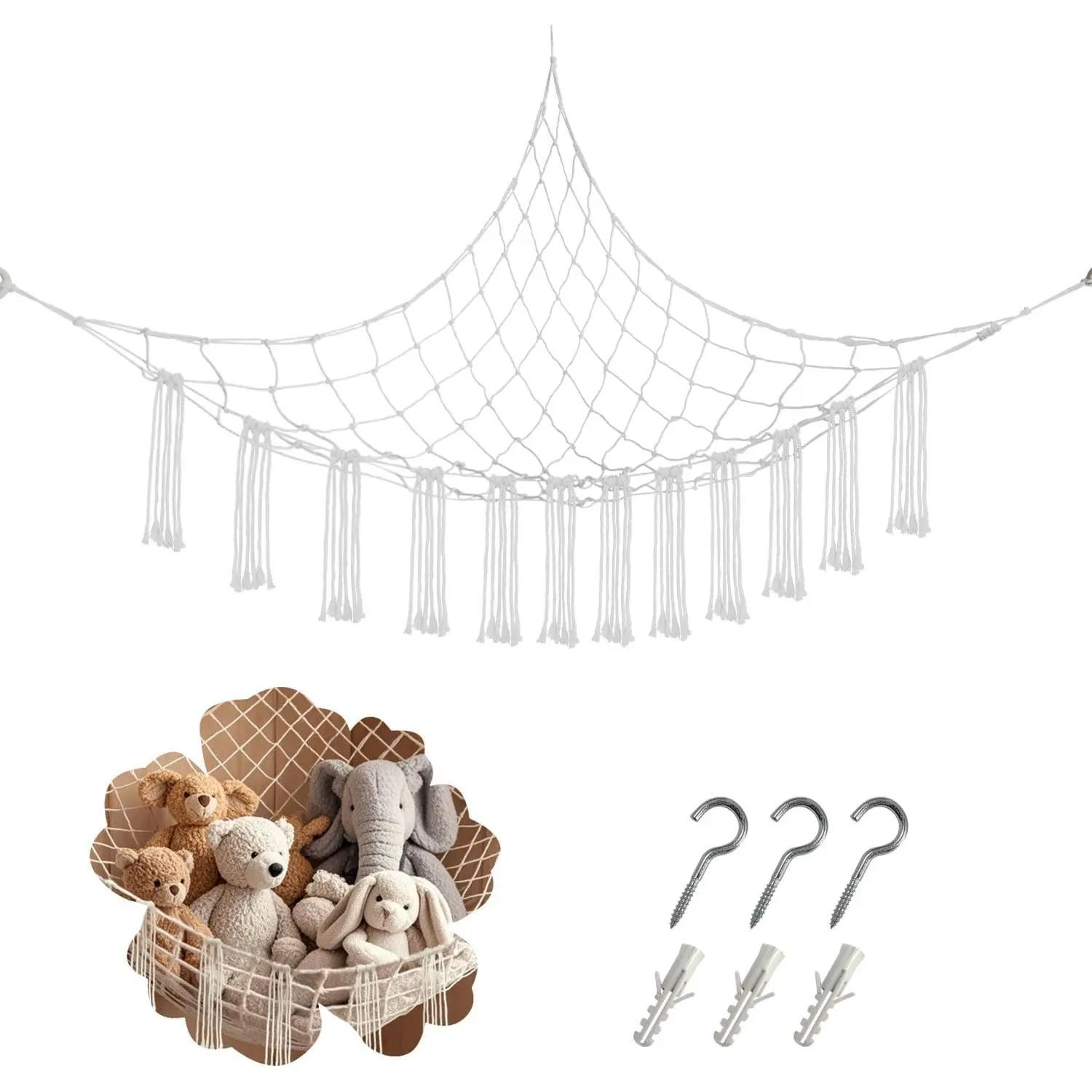 59 x 47 inches Stuffed  Hammock Corner Net, Plushie Net for Stuffed  Corner Large,  Hammock Holder for , Room, Wall, Bedroom Decor (White)