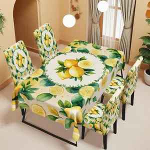 Fresh Lemon Tablecloth Chair Cover Set, Dining Chair Slipcover, 5/7 Piece Set, All Seasons, No Ca Prop 65 Warning