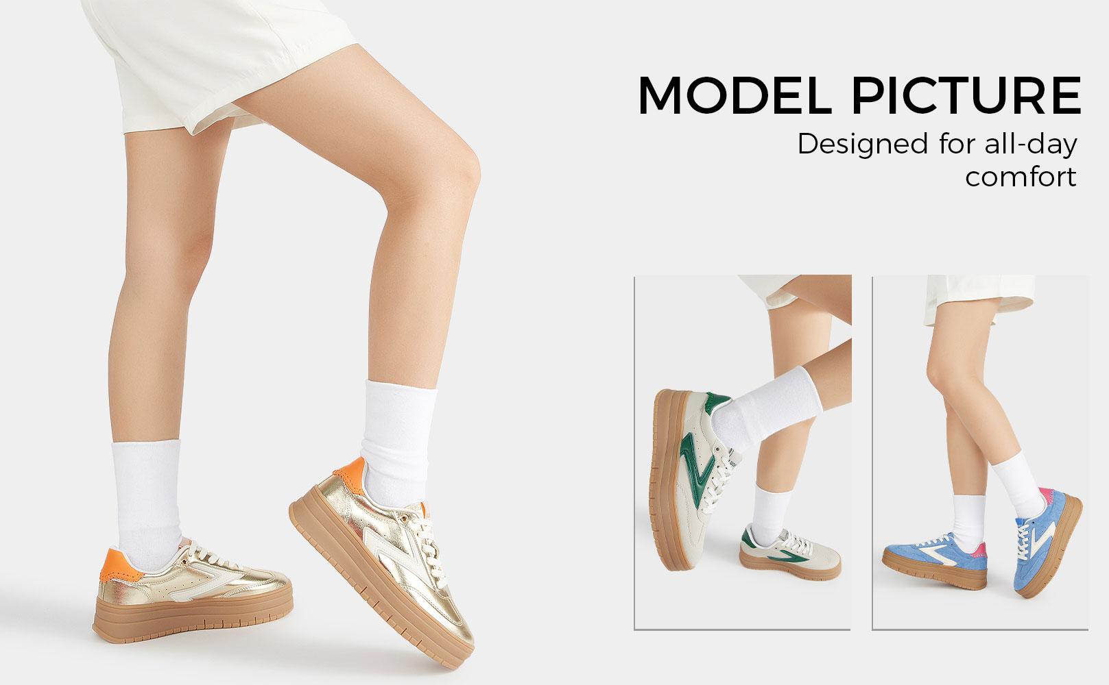 LUCKY STEP Women's Platform Sneakers with 1.88-inch Heel Height Breathable Upper High-Quality Rubber Outsole Classic Retro Design Trendy Fashion Tennis Walking Shoes