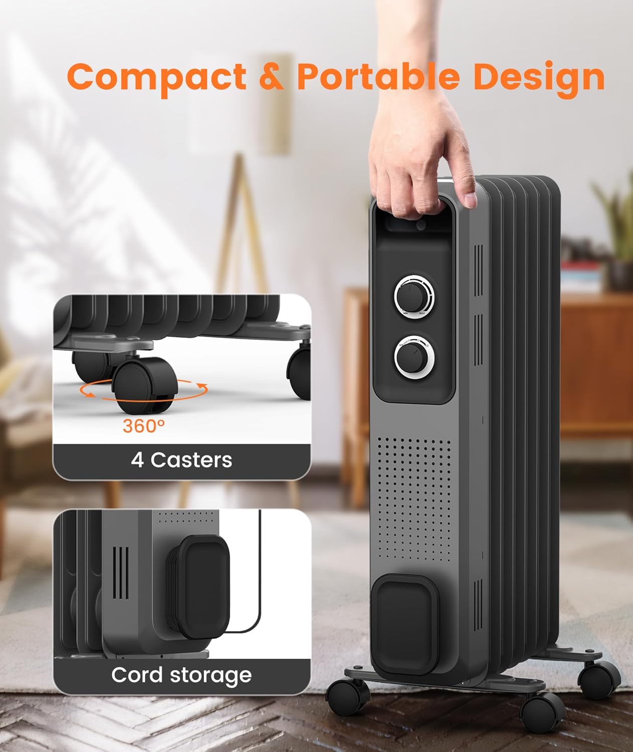 R.W.FLAME Oil Filled Radiator Heater,3 Heat Settings, Adjustable Thermostat, Portable Space heater, Quiet Heater with Tip-over & Overheating Functions R.W.FLAME Oil Filled Radiator Heater,3 Heat Settings, Adjustable Thermostat, Portable Space heater, Quiet Heater with Tip-over & Overheating Functions