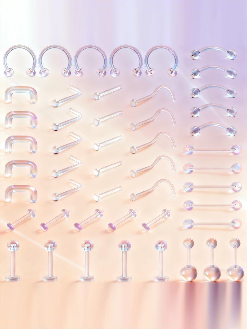 48pcs Clear Nose Ring Bioflex Stud Retainer, Nose Piercing Body Jewelry for Men & Women, Durable Comfortable Design