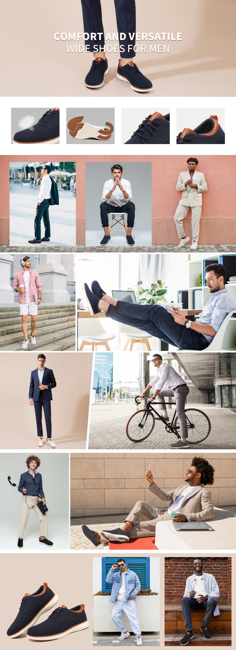 Men's Wide Fit Breathable Casual Dress Shoes Lightweight Cushioned Trainers Oxfords Business Walking Shoes Multi-Color Options Leather Footwear Training White