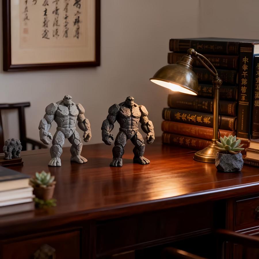 3D printed stone-textured gorilla statue, a modern minimalist decorative ornament, available in black/grey styles, perfect for home, office desk, or bookshelf accents. An ideal birthday/anniversary/party/halloween/christmas gift for gorilla enthusiasts an