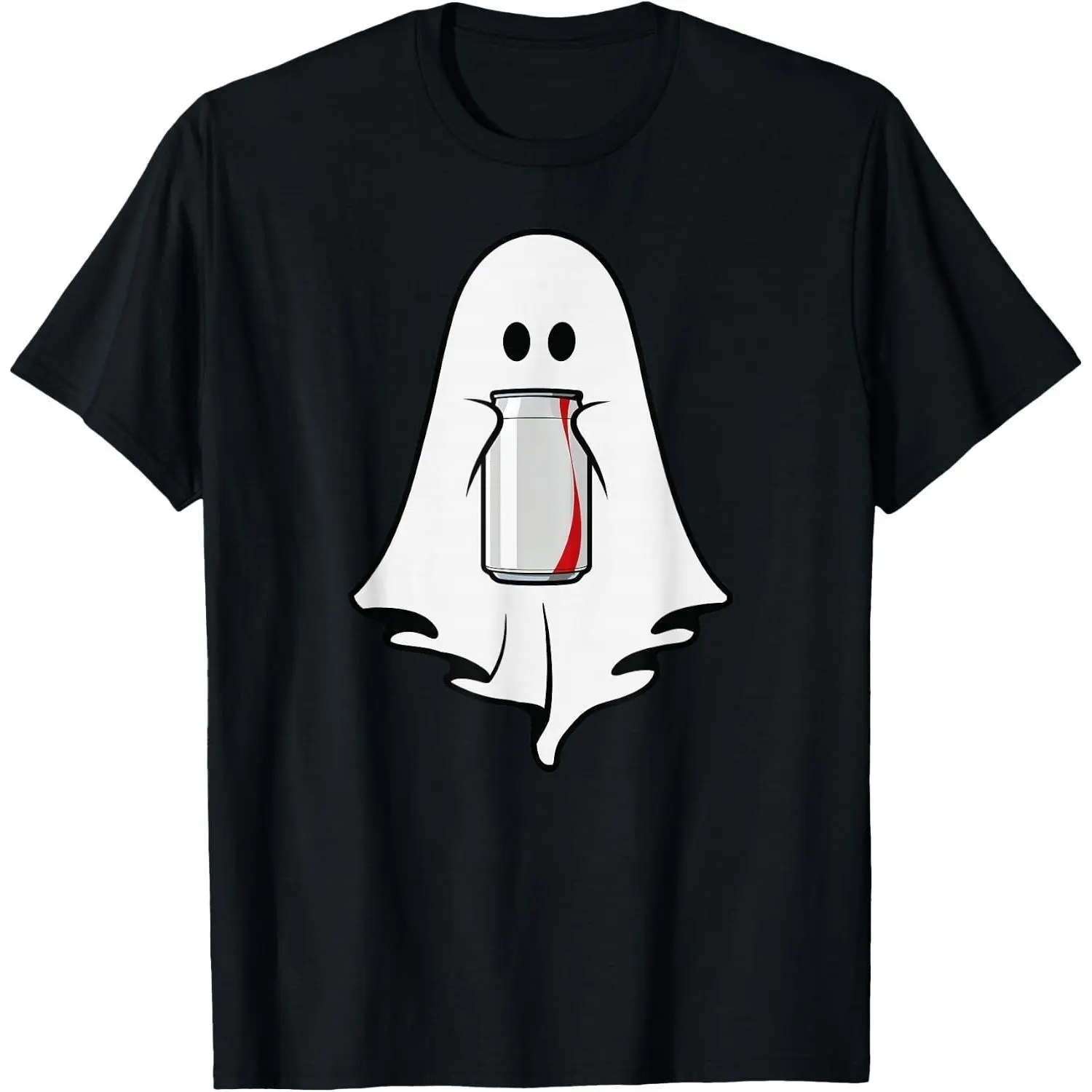Menswear Halloween Ghost & Soda Can Graphic T-Shirt - Unisex Casual Round Neck Short-Sleeve Top, Classic Relaxed Fit, Breathable Fabric, All Seasons Wear