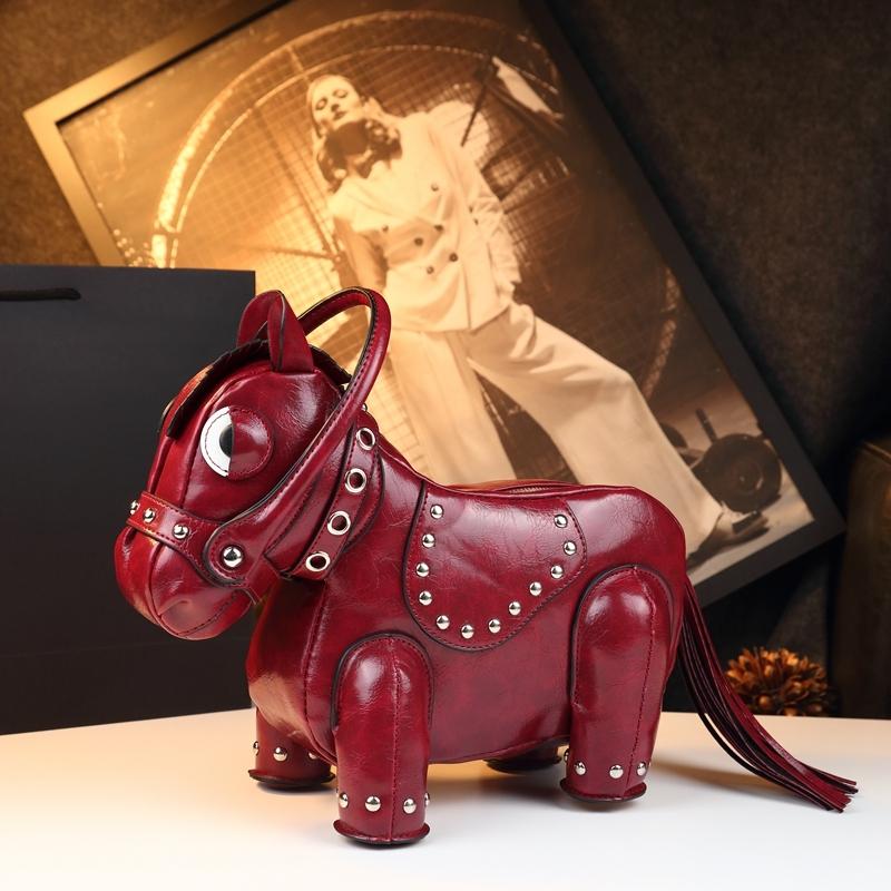 Unique Design Small Horse Bag for Women, Personalized Studs Fringe Animal Purse, Vintage Punk Style Handbag Shoulder Bag