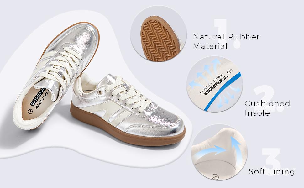 LUCKY STEP Women's Classic Retro Gum Sole Fashion Sneakers Genuine Leather Walking Footwear Anti-Slip Trainers Comfortable & Durable