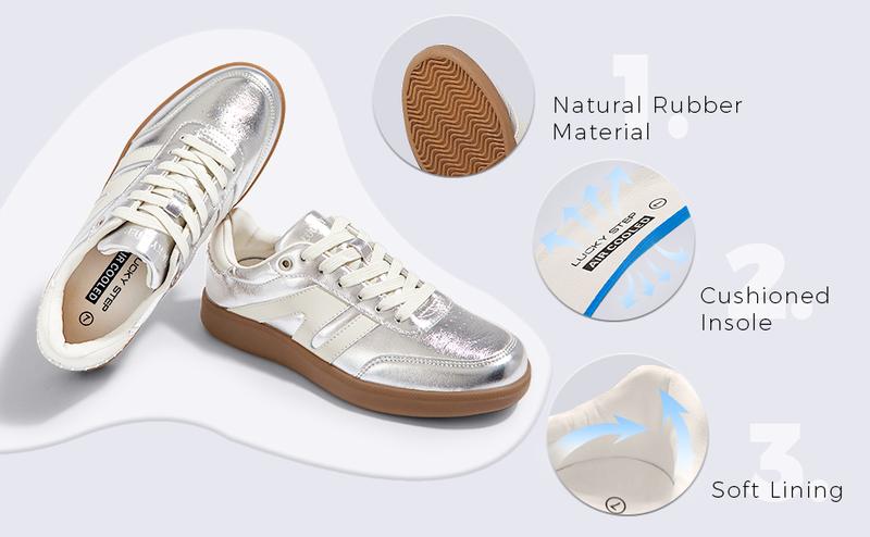 LUCKY STEP Women's Classic Retro Gum Sole Fashion Sneakers Genuine Leather Walking Footwear Anti-Slip Trainers Comfortable & Durable LUCKY STEP Women's Classic Retro Gum Sole Fashion Sneakers Genuine Leather Walking Footwear Anti-Slip Trainers Comfortable & Durable