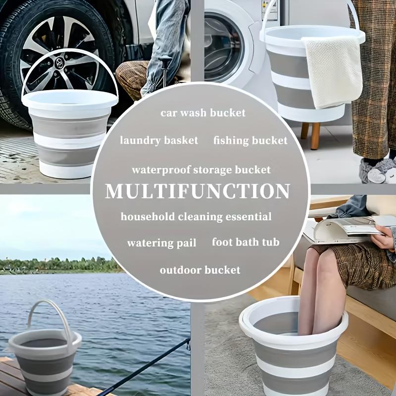 Collapsible Bucket, foldable design for easy storage. Multi-use water container great for car washing, camping, fishing and travel. Versatile household and commercial cleaning tool for daily indoor and outdoor use.