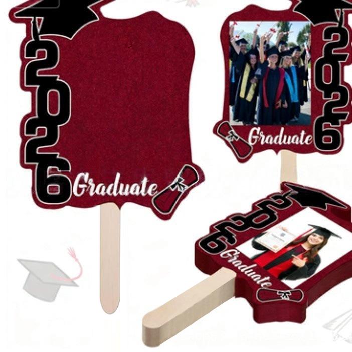 12 Pack Class of 2026 Graduation Fans with Handle Double Sided Grad Photo Props for Keepsake Gifts Graduation Party Supplies