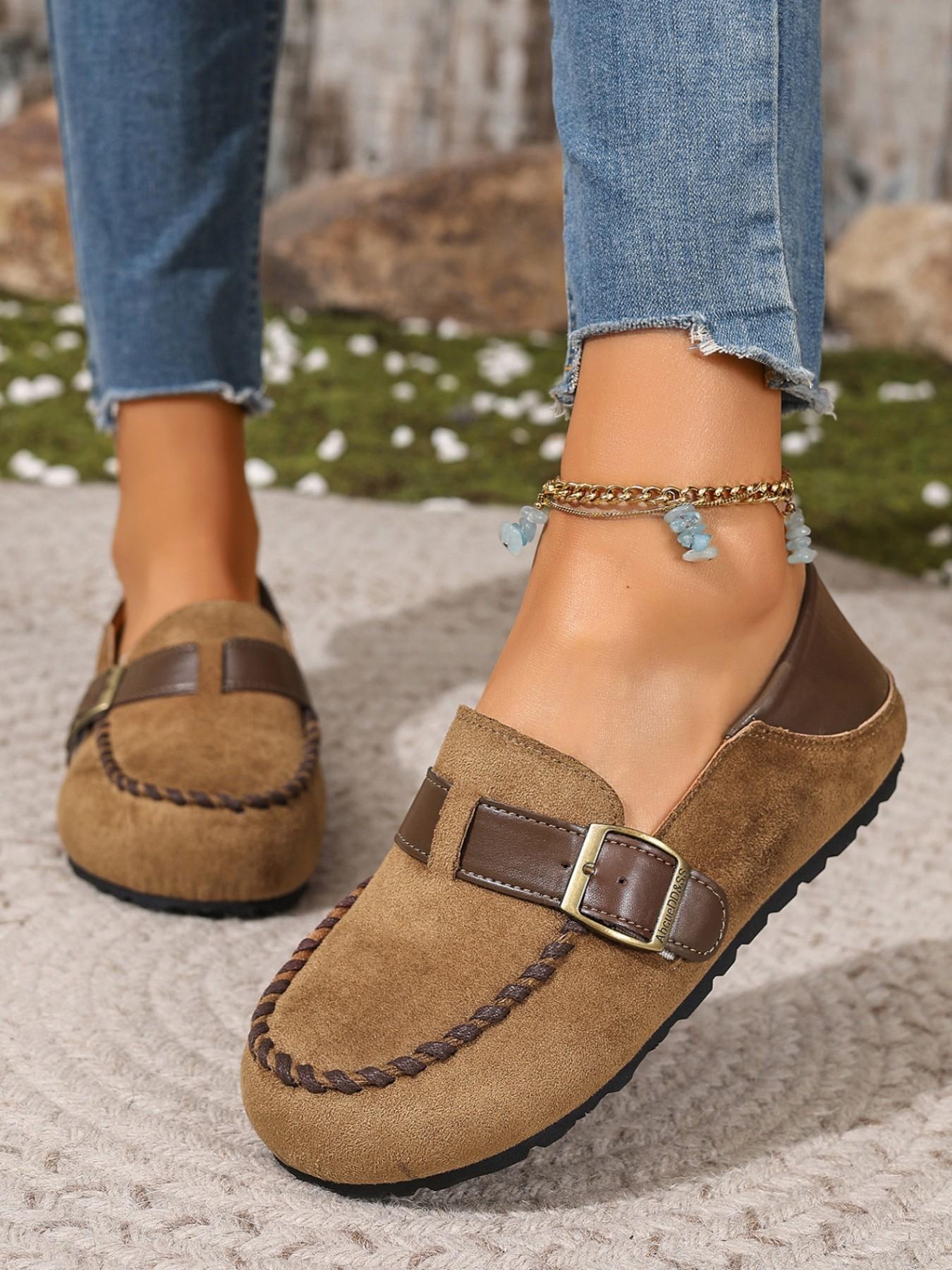 Women's Leopard Print Mules, Metal Buckle Thick Sole Shoes, Vintage Casual Slip-Ons, Comfortable Two-In-One Design, Spring & Fall