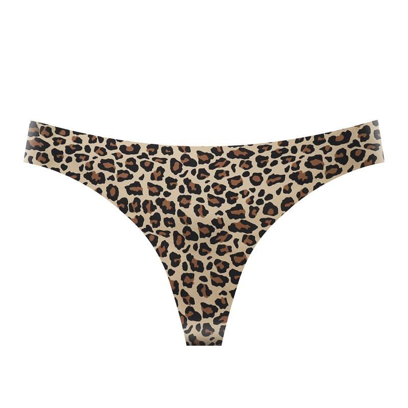 Leopard Print Seamless Thong Panties, Sexy Babe Style, Ice Silk Breathable, Low Waist Fit, Daily Wear, 1 Piece Pack