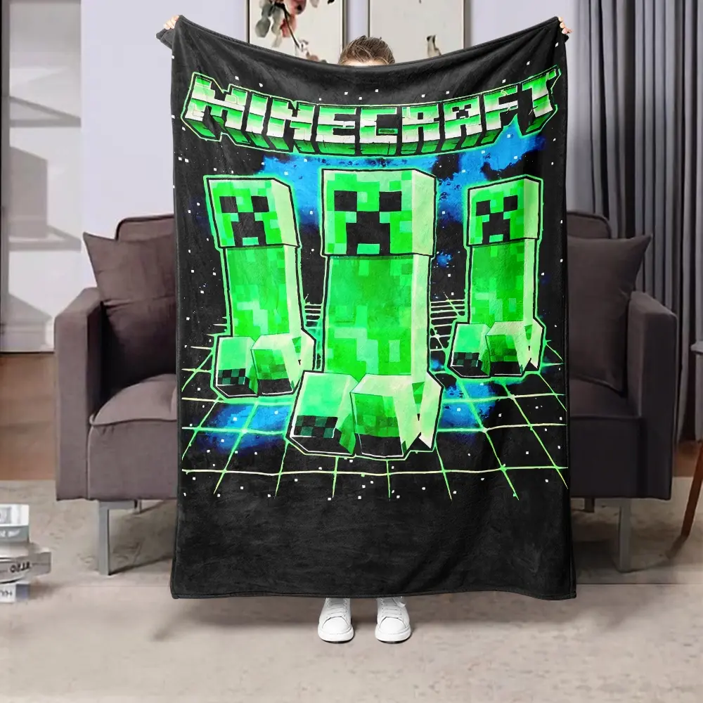 1pc Minecraft Creeper Blanket Throw, Soft Flannel Bed Sofa Cover, Perfect Gift for Game Players, Family Friends,