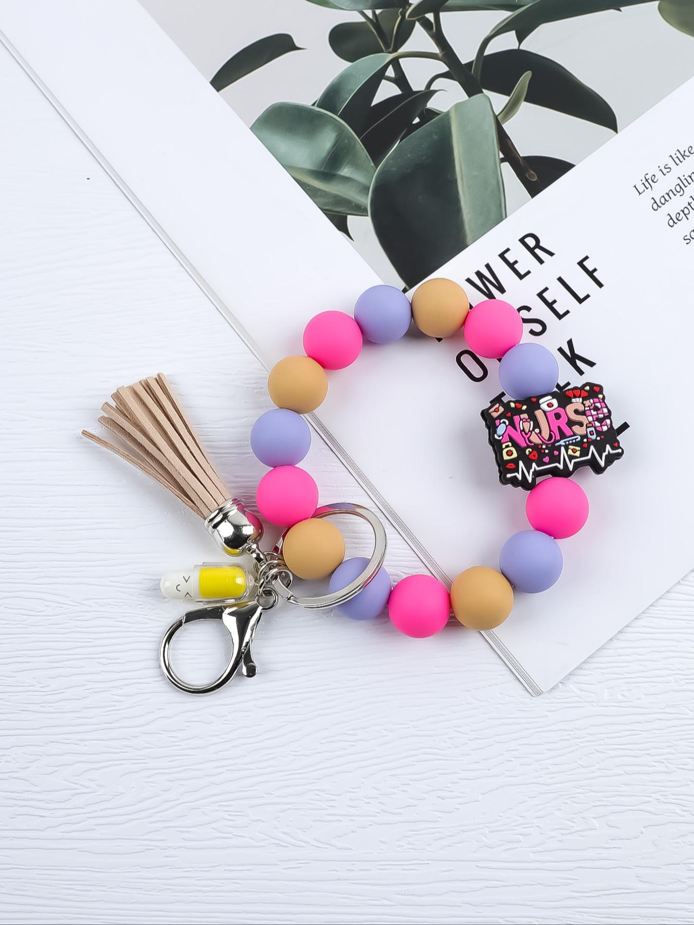 Cute Beaded Design Keychain, Novelty Keychain for Women & Men, Stylish Keychain, Fashion Accessories for Daily Bag, Key Decor, Thoughtful Gifts for Healthcare Workers, Handmade Keychain