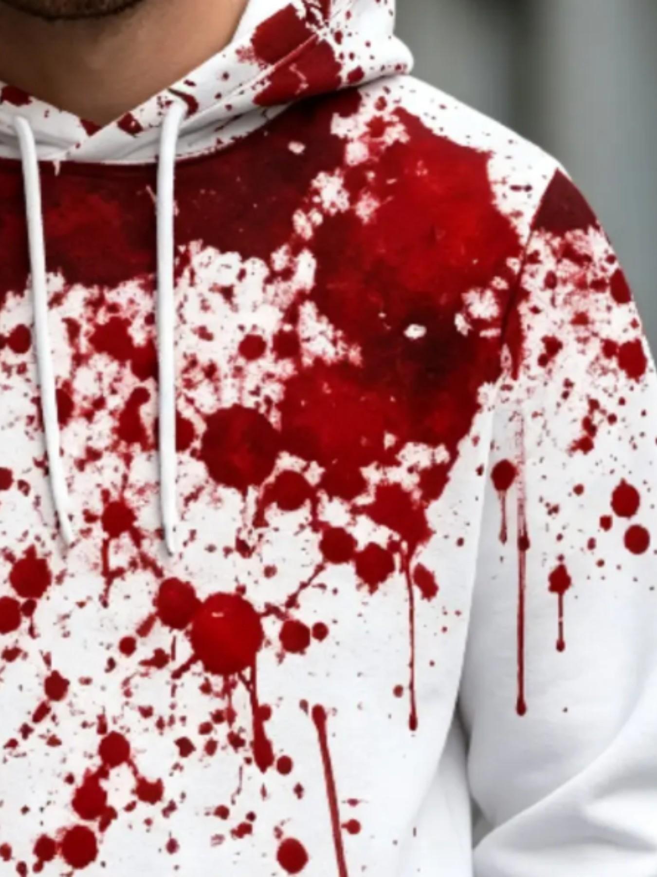 Men's Drawstring Pullover Hoodie Sublimation Fabric White Base Full Coverage Splattered Blood Stain Vertical Drip Print Graphic Sweatshirt Long Casual Fit Horror Streetwear Halloween Party Cosplay Daily Outdoor Top
