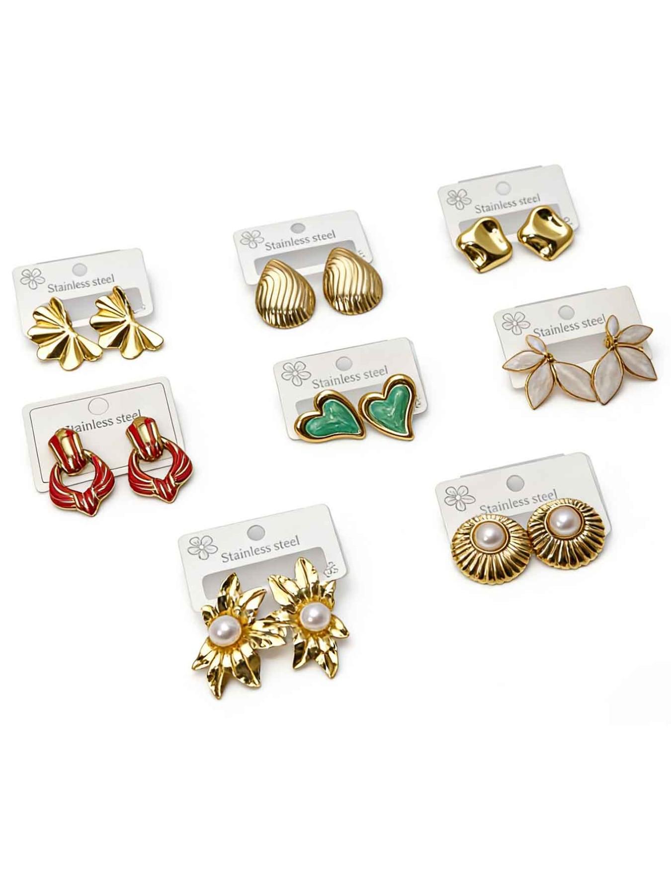 18K Gold Plated Stainless Steel Stud Earrings for Women, Hypoallergenic Non Tarnish Waterproof Teardrop Pearl Heart Geometric Statement Fashion Jewelry