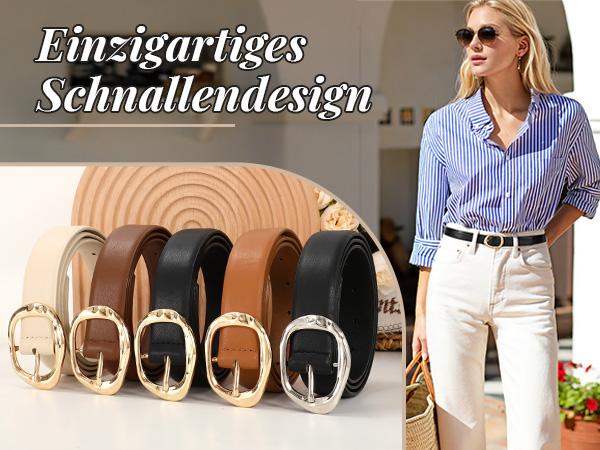 JASGOOD Women Leather Belt Ladies Casual Waist Belt Fashion Women Belt with Gold Buckle for Jeans Pants dealsforyoudays