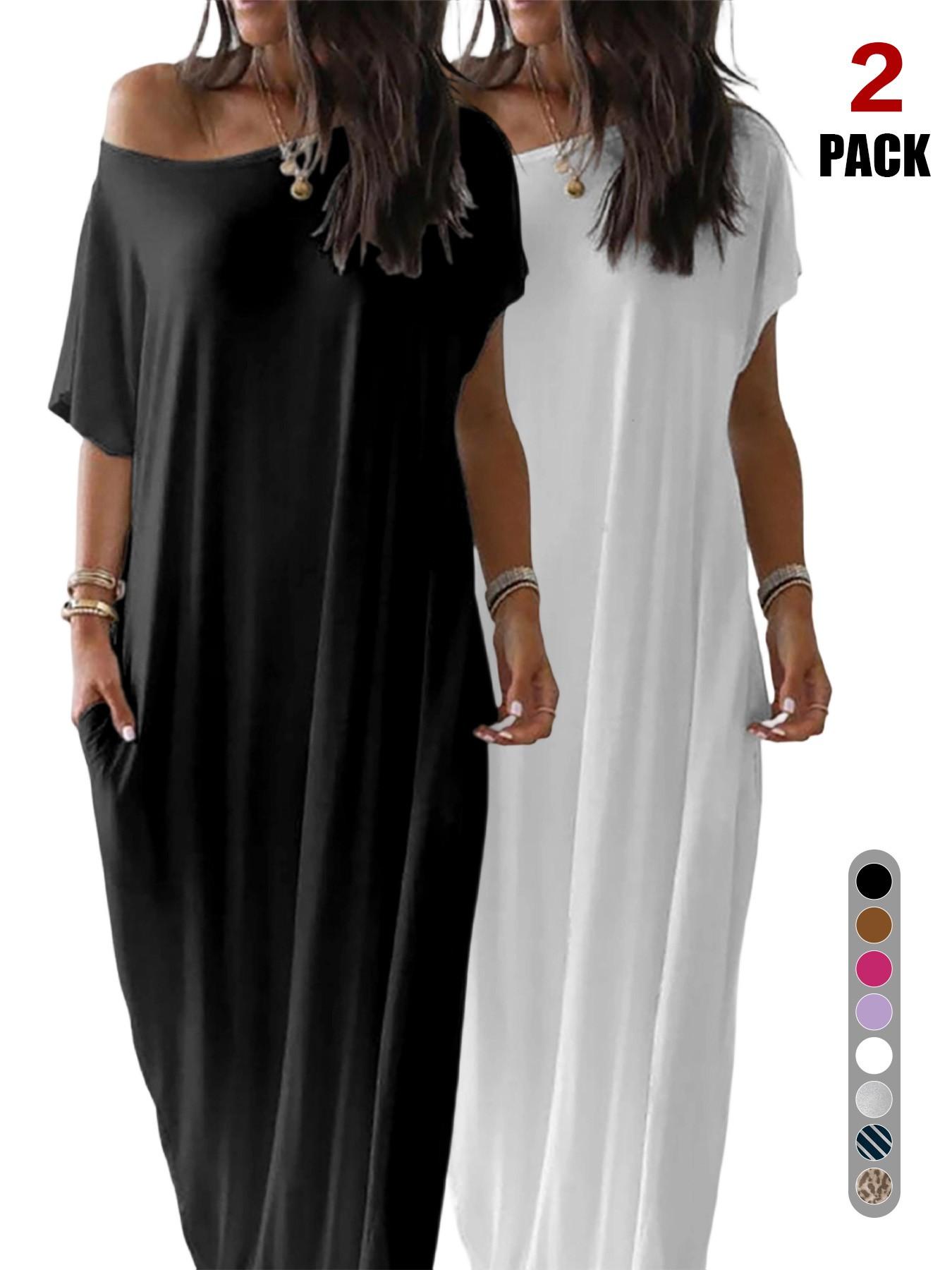 2026 Women's Solid Color Short Batwing Sleeve Loose Loungewear Dress, Soft Comfortable Casual Daily Wearing Nightdress, Versatile Ladies' Sleepwear for All Seasons