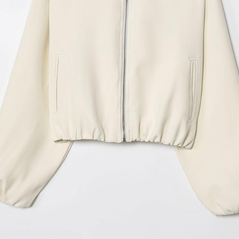 Women's Bomber Jacket Long Sleeved Top White Black Sports Shirt With Zipper Oversized Sleeve Streetwear Women's Jacket New 2025 Fashionable Pilot Jacket Women Casual Jacket Coat