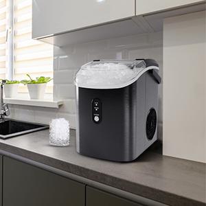 COWSAR Nugget Ice Maker with Handle,33lbs/Day, Produce a Basket in 1.5 Hour, Self-Cleaning, One-Click Design, Compact Ice Maker Nugget with Chewy Ice for Home Bar Party,Black