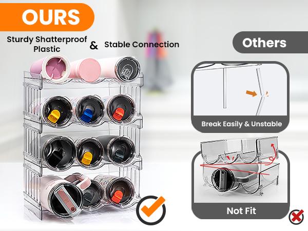 Gracenal Water Bottle Organizer for 40 oz Tumbler with Handle, Pantry Kitchen Organizers and Storage for Cups Accessories, Stackable Water Bottle Holder Wine Rack Gifts, 4Pack