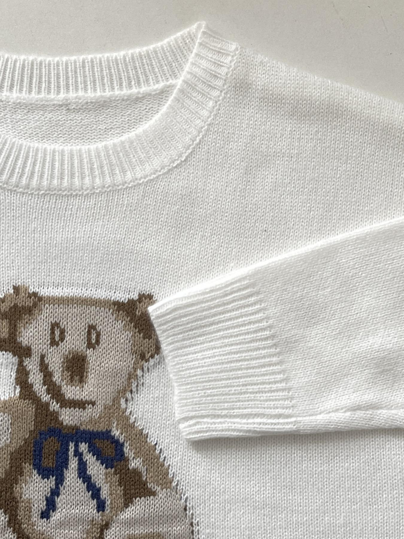 New Women's Fall Winter Sweater, Long Sleeve Round Neck Casual Bear Animal Print Knit Top, Ladies Fashion Pullover Knitwear