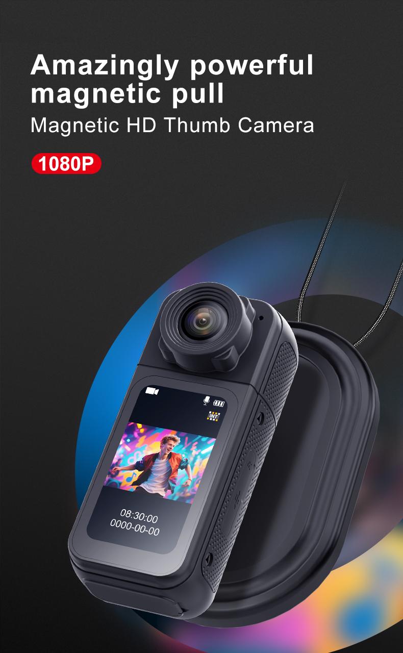 WIXUN-1080P mini magnetic thumb sports camera, 180 ° rotating camera, 1.47-inch IPS high-definition display screen, equipped with 16GB TF card, suitable for daily photography/videography, outdoor activities, law enforcement scenes