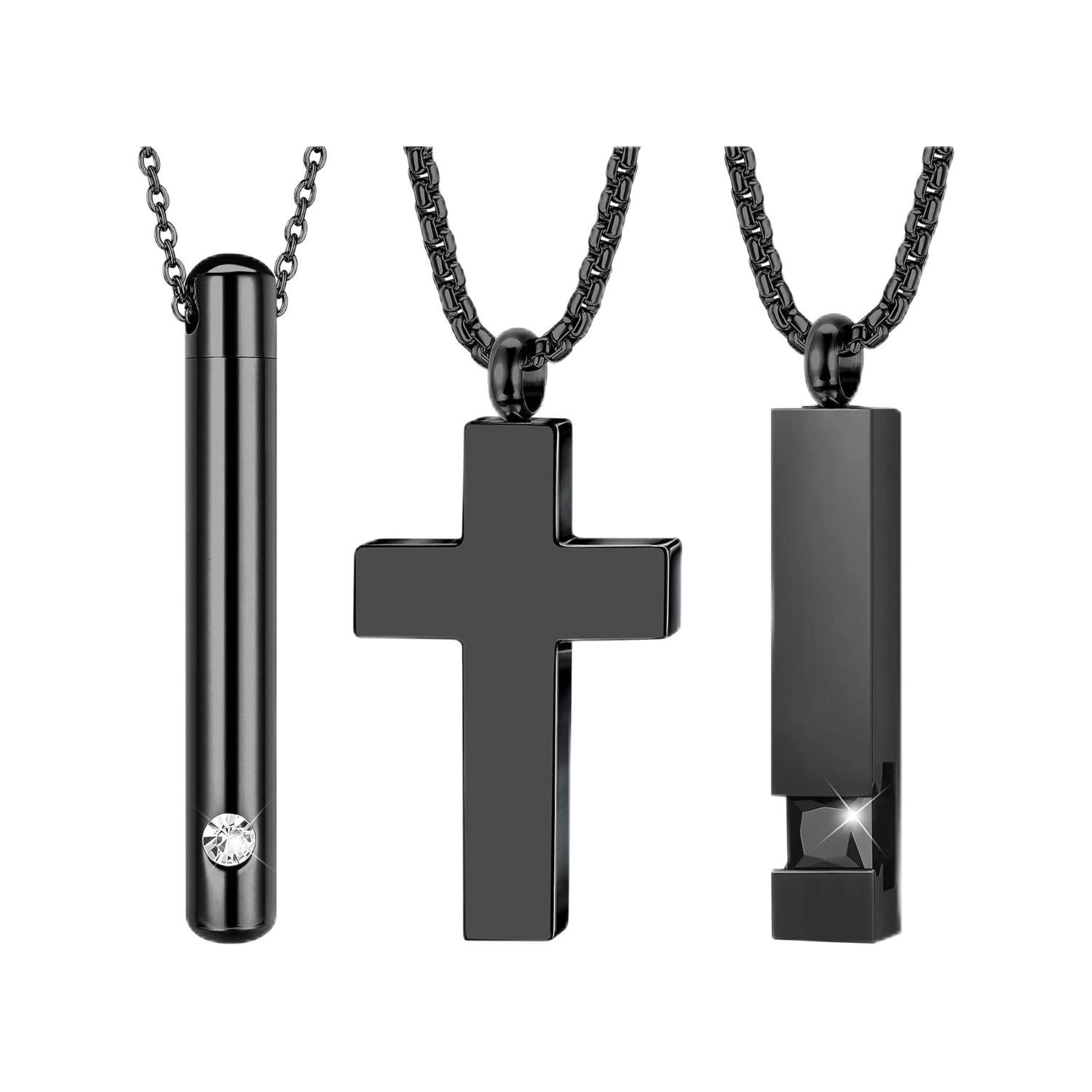 3Pcs Stainless Steel Cremation Urn Pendant Necklace for Ashes Cross Necklace for Men Women Ashes Holder Memorial Keepsake Jewelry