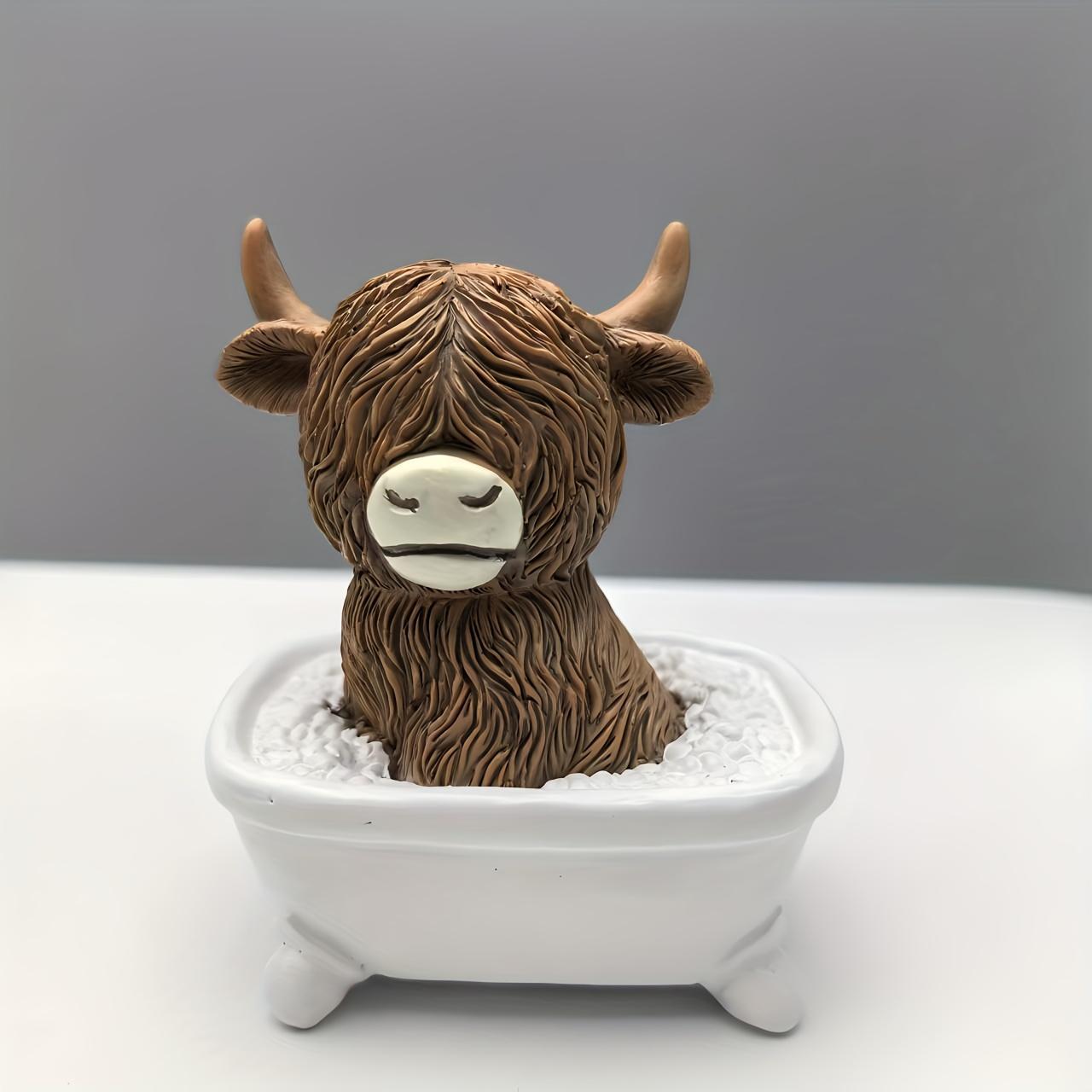 Funny Highland Cow Bathroom Statue, Farmhouse Decor with Book, Funny ...