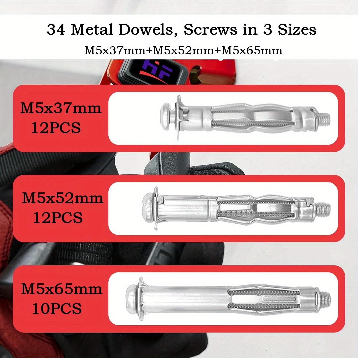 Metal Cavity Dowel Set with  Metal Dowels, Plastic Material Mounting Pliers, Non-Electric, for Cavity Dowel Pliers, Screws in 3 Sizes, Cavity Dowel Pliers, Perfect with Cavity Walls, Plasterboard, Wood Chip