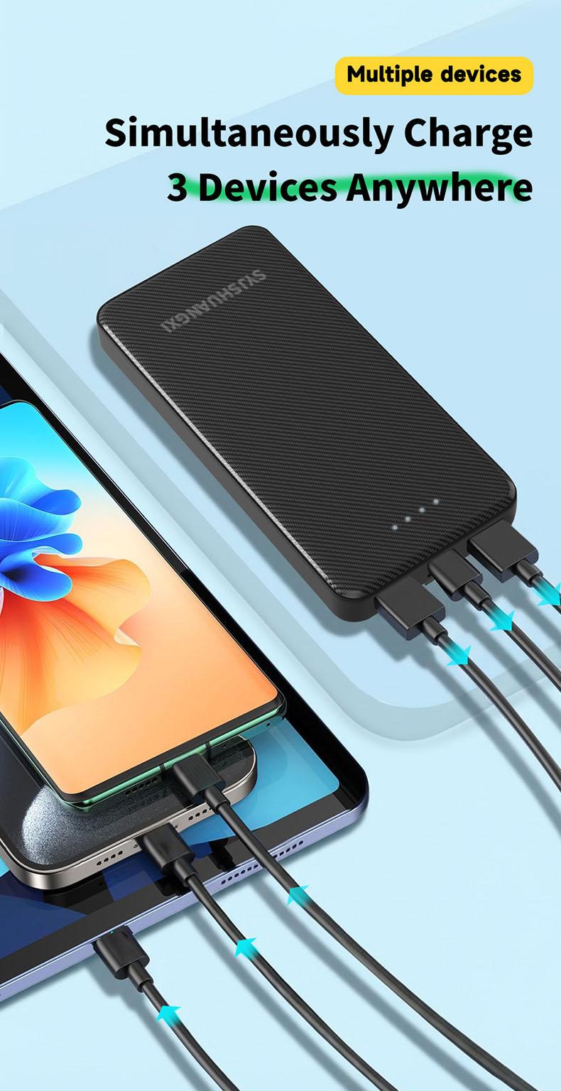 1pc 10000mah Power Bank, Dual Output USB-A & Type-C, Fast Charging, Portable Charger for iPhone Android Devices