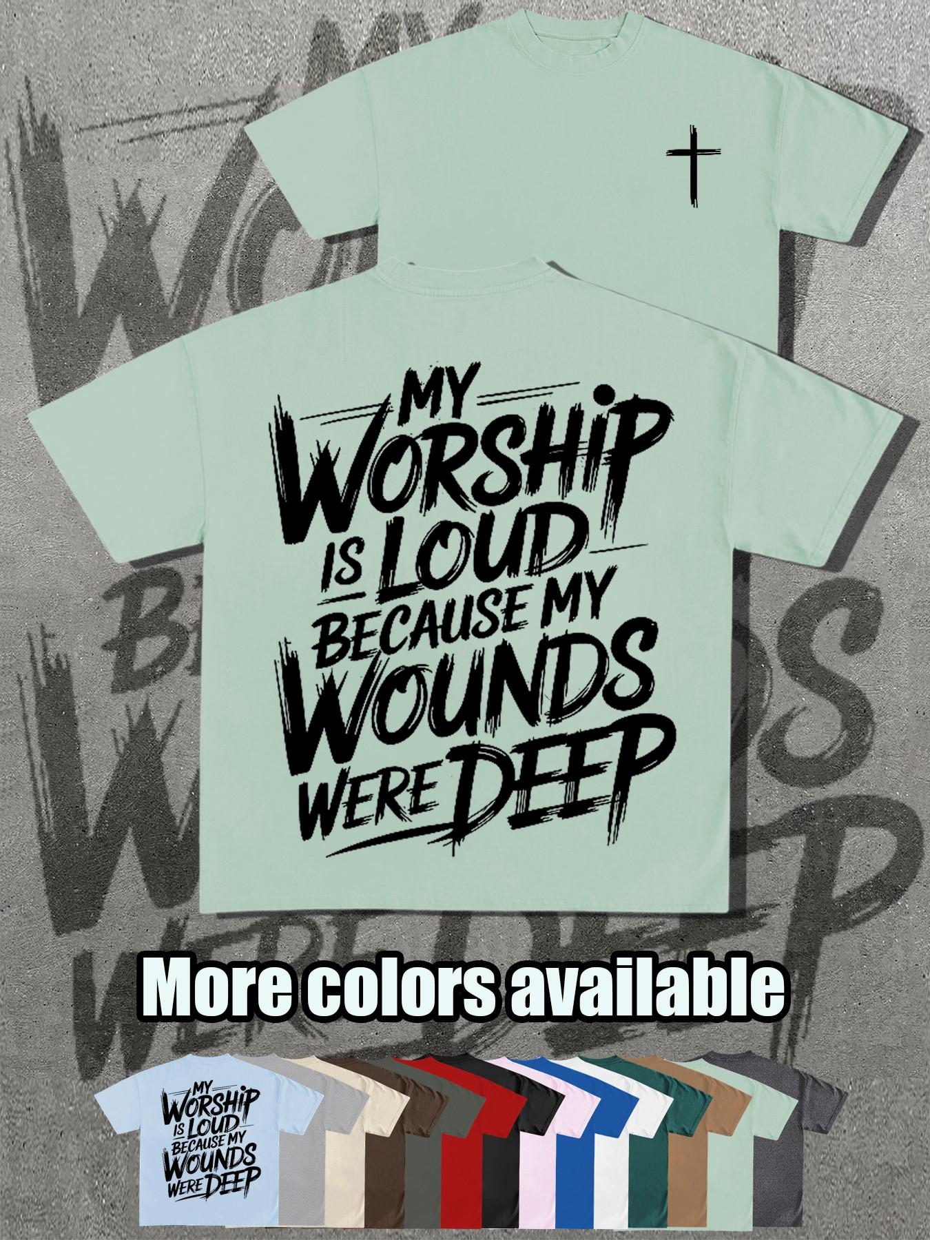 Christian Faith Theme T-Shirt, My Worship Is Loud Cross Print Short Sleeve, Loose Fit, Casual Long Top, Perfect Christian Gift