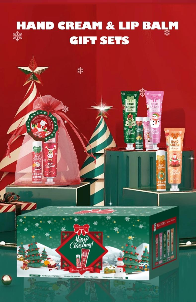 Christmas Gift Set Including Lip Balm, Hand Cream, Christmas Cards, Bags, Perfect for Holiday Gifts, New Year Parties, Decorations