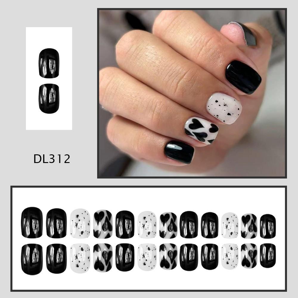 24pcs Short Square Nails, Classic Polka Dot Heart Design, Detachable Nail Art, European Style, Trendy Manicure Set