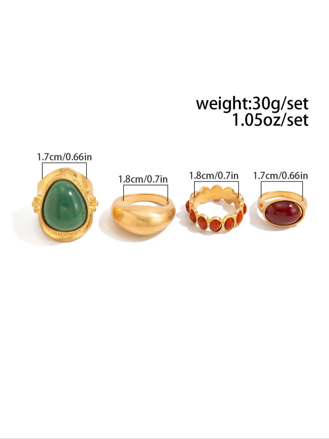 Women's Alloy Ring Set, Stackable Rings, Vintage Fashion Geometric Gemstone Inlay Jewelry, Perfect Gift for Women Daily Wear & Party Events