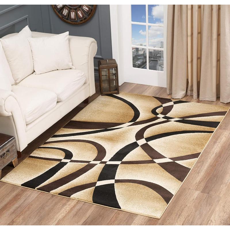 Modern Abstract Curved Line Geometric Flannel Area Rug - Yellow Grey White Contemporary Print Soft Mat for Living Room, Non-Slip Minimalist Home Decor#AbstractCurveRug #GeometricContemporaryMat #MinimalistHomeDecor #YellowGreyCarpet #NonSlipFlannelRug