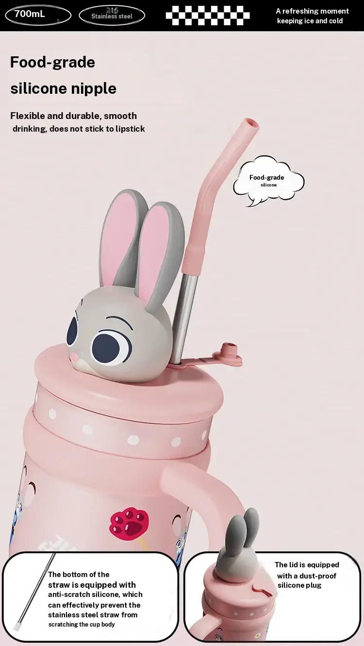 Disney Series Large Capacity lce King Cup Zootopia Strawberry Bear Stitch Design Insulated Tumbler Straw Cup Bottle with Handle Portable Holiday Halloween Christmas Ideal Gift for Kids Students Office Coffee Drinks Storage Valentine Gift for Girlfriends