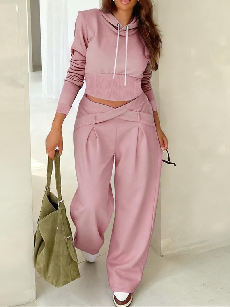 Women's Casual Hooded Sweatshirt Set, Long Sleeve Plain Pullover, Fitted Pants, Fall & Winter Streetwear, 2 Piece Women's Casual Hooded Sweatshirt Set, Long Sleeve Plain Pullover, Fitted Pants, Fall & Winter Streetwear, 2 Piece