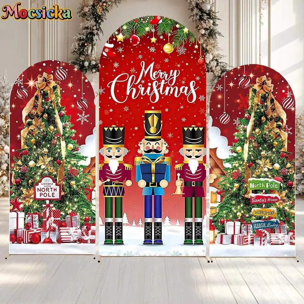 Merry Christmas Arched Background Cover Nutcracker Soldier Christmas Tree Holiday Party Children Adult Portrait Decoration Photography Props