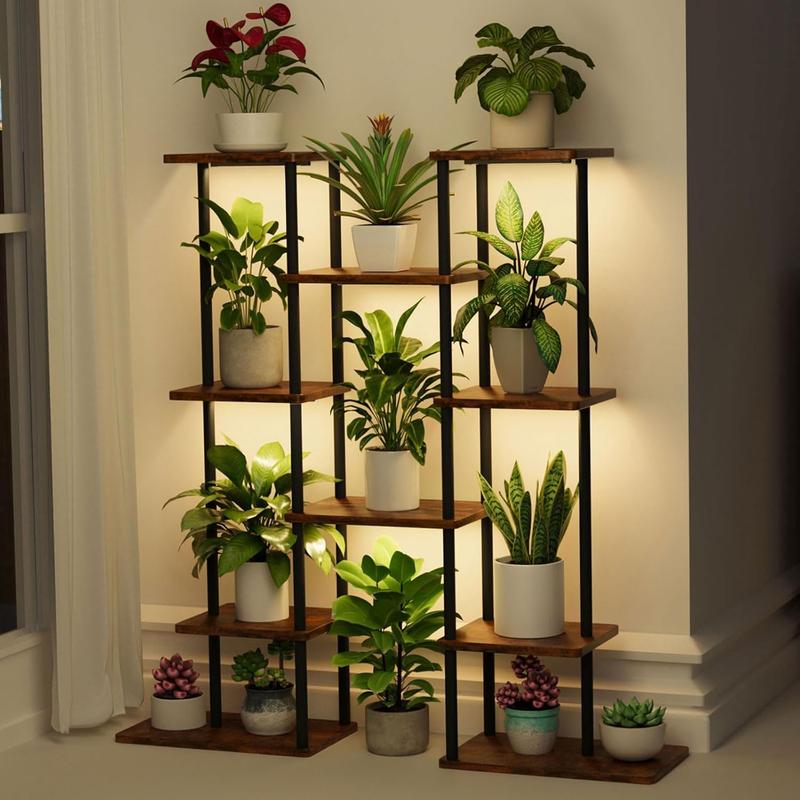 POZILAN Plant Stand with adjustable with Timer LED Grow Light: 10 Tier 39"Corner Shelf, Metal Display Storage Rack Organiser for Multiple Pot, Decor for Room, Ideal Gift Flower Artistic Design Home Decorative
