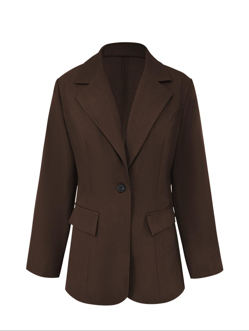 Women's Winter Solid Color Blazer Jacket, Stylish Pockets & Lapel Design, Loose Fit for Office & Daily Wear, Essential Winter Clothing