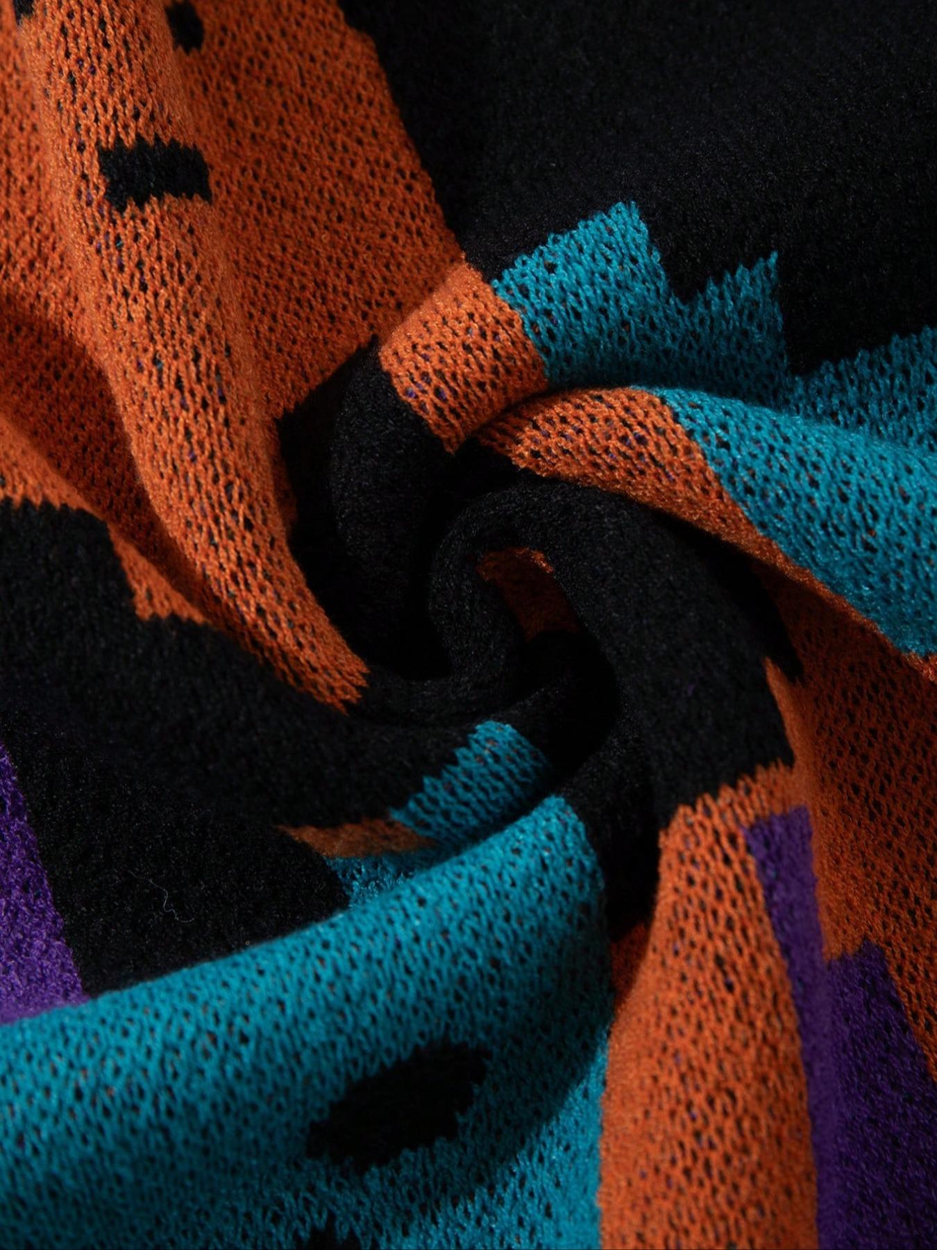 Unisex Casual Knitted Sweater, Vintage Crewnecks Jumper, Long Sleeve Round Neck Pullover, Cartoon Cat Pattern, Spring Fall Winter Wear, Comfortable Commuter Top