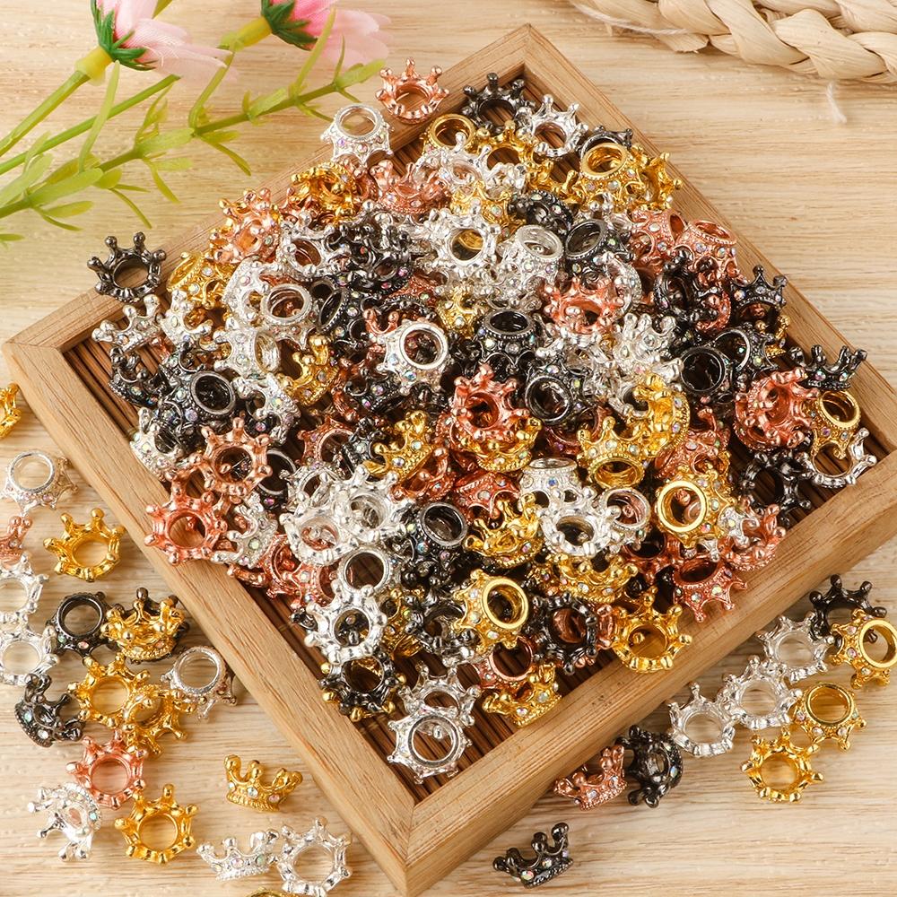 20Pcs Rhinestone Crown Shape Beads Alloy Loose Spacer Beads For Jewelry Making DIY Mix Beads Bracelet Necklace Accessories