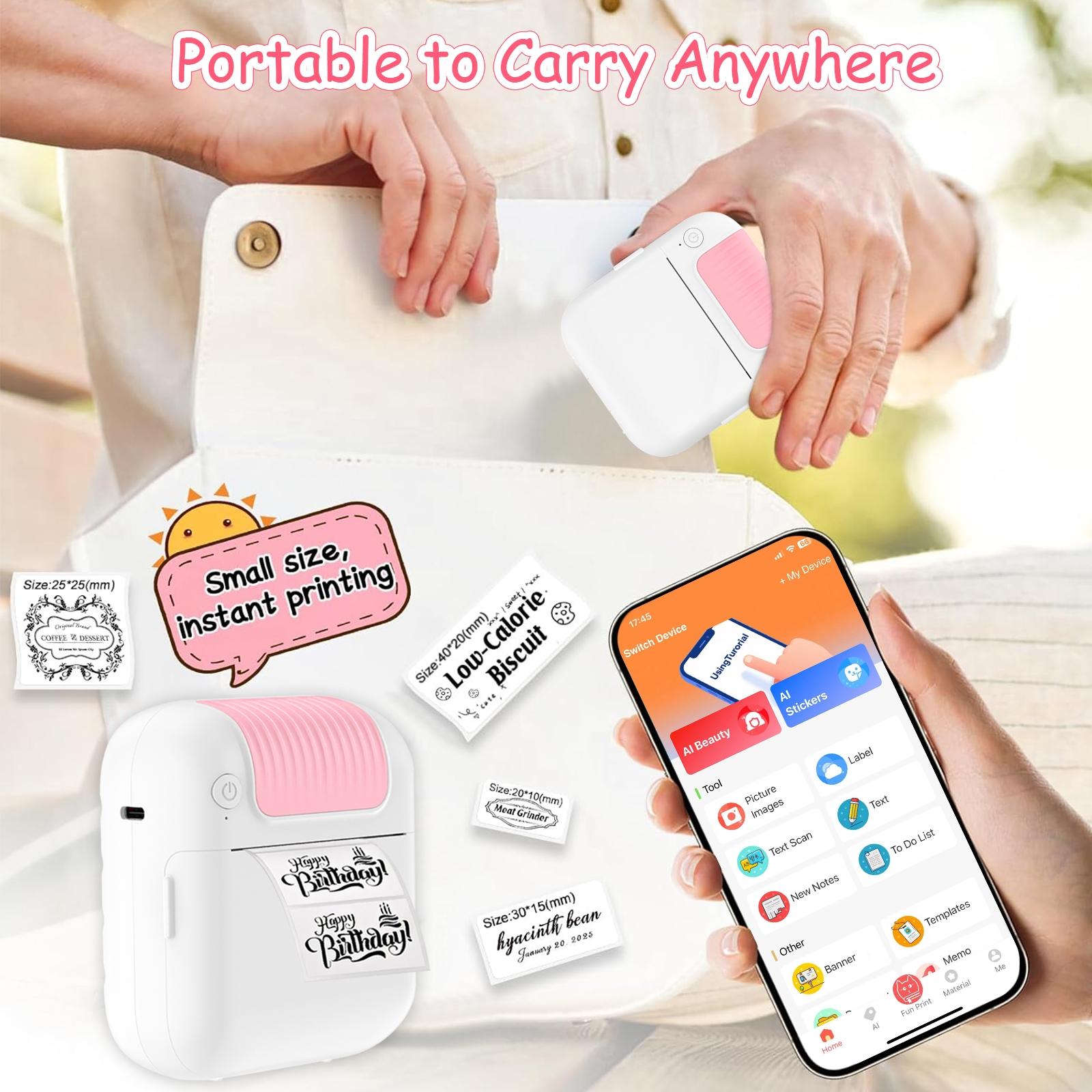Mini Pocket Bluetooth Printer, Portable Sticker Printing Device Includes Doodle Color Markers, Perfect for Diary, DIY Scrapbooking, Travel Notes & Memo, Ideal Gift for Children Adults & Students, Excellent Kids Christmas Present