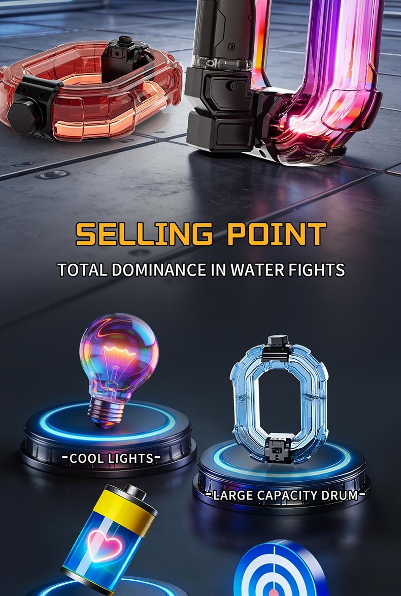 Electric Water Gun with LED Light, Automatic Squirter, Dazzling Outdoor Playtoy for Boys & Girls, Ideal Summer Accessory