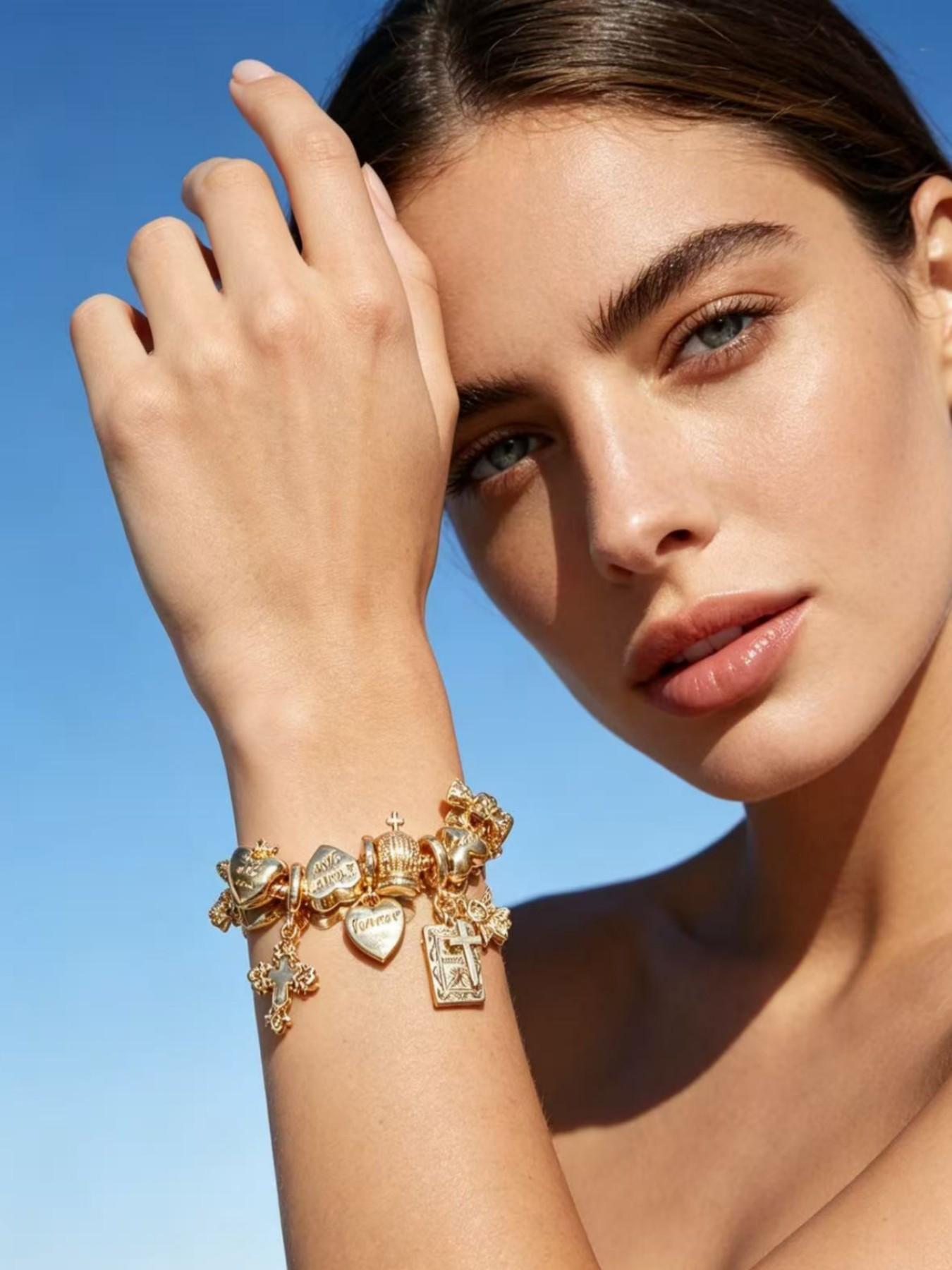 Women's Charm Bracelet, Cross Bible Heart Crown Angel Pendant Snake Bone Chain Jewelry, Personalized Daily Party Accessory